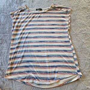 Ecla Shirt Womens Large Top Blouse Short Sleeve Striped